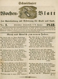 Schwiebuser Wochen=Blatt, No. 1 (Sonnabend; den 7. Januar)