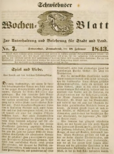 Schwiebuser Wochen=Blatt, No. 7 (Sonnabend; den 18. Februar)