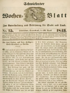 Schwiebuser Wochen=Blatt, No. 15 (Sonnabend; den 15. April)