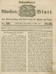 Schwiebuser Wochen=Blatt, No. 29 (Sonnabend; den 22. Juli)