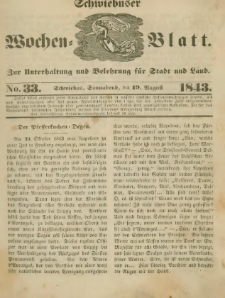 Schwiebuser Wochen=Blatt, No. 33 (Sonnabend; den 19. Augußt)