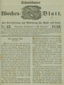 Schwiebuser Wochen=Blatt, No. 47 (Sonnabend; den 25. November)