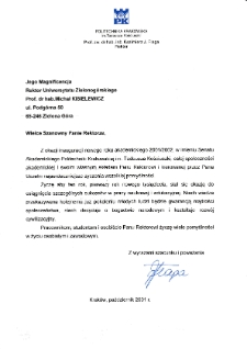 [List gratulacyjny Rektora Politechniki Krakowskiej z okazji pierwszej inauguracji roku akademickiego na Uniwersytecie Zielonogórskim]