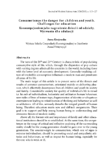 Konsumpcjonizm jako zagrożenie dzieci i młodzieży. Wyzwania dla edukacji