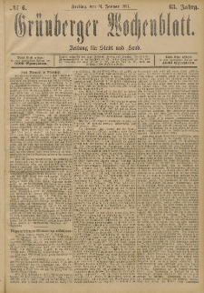 Gr&uuml;nberger Wochenblatt: Zeitung f&uuml;r Stadt und Land, No. 6. (14. Januar 1887)