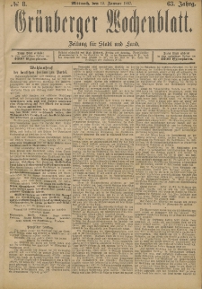 Gr&uuml;nberger Wochenblatt: Zeitung f&uuml;r Stadt und Land, No. 8. (19. Januar 1887)