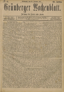 Grünberger Wochenblatt: Zeitung für Stadt und Land, No. 11. (26. Januar 1887)