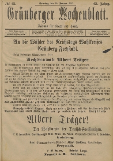 Grünberger Wochenblatt: Zeitung für Stadt und Land, No. 13. (30. Januar 1887)