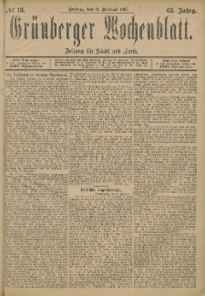 Grünberger Wochenblatt: Zeitung für Stadt und Land, No. 18. (11. Februar 1887)