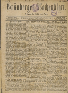 Gr&uuml;nberger Wochenblatt: Zeitung f&uuml;r Stadt und Land, No. 1. (1. Januar 1891)