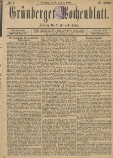 Gr&uuml;nberger Wochenblatt: Zeitung f&uuml;r Stadt und Land, No. 1. (1. Januar 1891)
