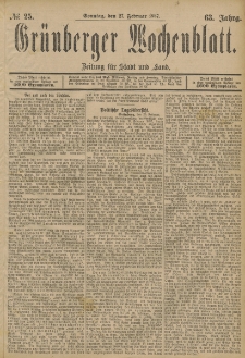 Grünberger Wochenblatt: Zeitung für Stadt und Land, No. 25. (27. Februar 1887)