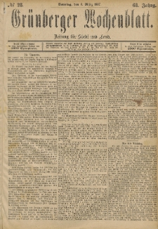 Grünberger Wochenblatt: Zeitung für Stadt und Land, No. 28. (6. März 1887)