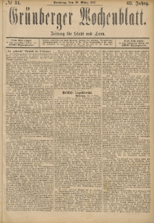 Gr&uuml;nberger Wochenblatt: Zeitung f&uuml;r Stadt und Land, No. 34. (20. M&auml;rz 1887)