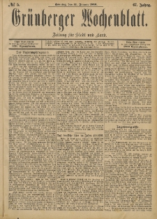 Gr&uuml;nberger Wochenblatt: Zeitung f&uuml;r Stadt und Land, No. 5. (11. Januar 1891)