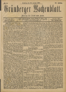Gr&uuml;nberger Wochenblatt: Zeitung f&uuml;r Stadt und Land, No. 8. (18. Januar 1891)