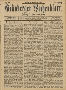 Gr&uuml;nberger Wochenblatt: Zeitung f&uuml;r Stadt und Land, No. 10. (23. Januar 1891)