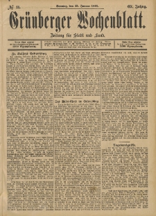 Gr&uuml;nberger Wochenblatt: Zeitung f&uuml;r Stadt und Land, No. 11. (25. Januar 1891)