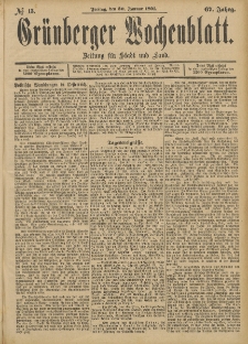 Gr&uuml;nberger Wochenblatt: Zeitung f&uuml;r Stadt und Land, No. 13. (30. Januar 1891)