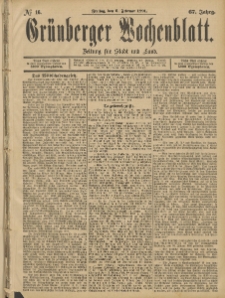 Gr&uuml;nberger Wochenblatt: Zeitung f&uuml;r Stadt und Land, No. 16. (6. Februar 1891)
