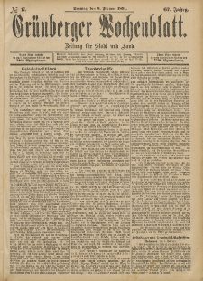 Gr&uuml;nberger Wochenblatt: Zeitung f&uuml;r Stadt und Land, No. 17. (8. Februar 1891)