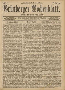 Grünberger Wochenblatt: Zeitung für Stadt und Land, No. 17. (8. Februar 1891)
