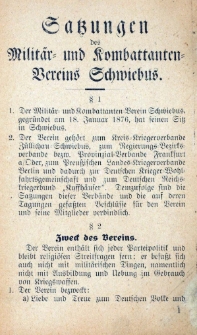 Satzungen des Militär- und Kombattanten- Vereins Schwiebus