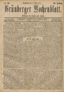 Grünberger Wochenblatt: Zeitung für Stadt und Land, No. 38. (30. März 1887)