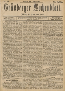 Grünberger Wochenblatt: Zeitung für Stadt und Land, No. 39. (1. April 1887)