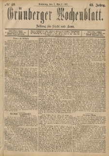 Grünberger Wochenblatt: Zeitung für Stadt und Land, No. 40. (3. April 1887)
