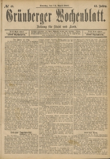 Gr&uuml;nberger Wochenblatt: Zeitung f&uuml;r Stadt und Land, No. 49. (24. April 1887)