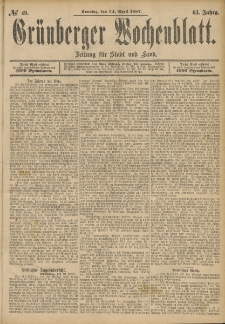 Grünberger Wochenblatt: Zeitung für Stadt und Land, No. 49. (24. April 1887)