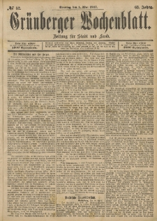 Gr&uuml;nberger Wochenblatt: Zeitung f&uuml;r Stadt und Land, No. 52. (1. Mai 1887)
