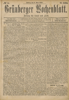 Gr&uuml;nberger Wochenblatt: Zeitung f&uuml;r Stadt und Land, No. 54. (6. Mai 1887)