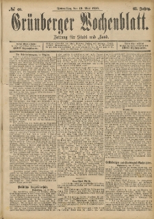 Gr&uuml;nberger Wochenblatt: Zeitung f&uuml;r Stadt und Land, No. 60. (19. Mai 1887)
