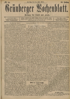 Gr&uuml;nberger Wochenblatt: Zeitung f&uuml;r Stadt und Land, No. 84. (15. Juli 1887)
