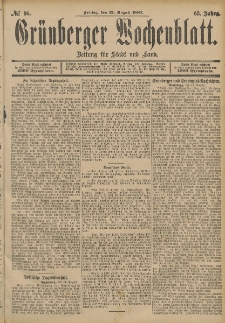 Gr&uuml;nberger Wochenblatt: Zeitung f&uuml;r Stadt und Land, No. 96. (12. August 1887)