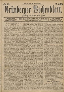 Gr&uuml;nberger Wochenblatt: Zeitung f&uuml;r Stadt und Land, No. 103. (28. August 1887)