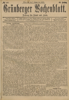 Grünberger Wochenblatt: Zeitung für Stadt und Land, No. 107. (7. September 1887)