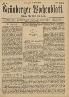 Grünberger Wochenblatt: Zeitung für Stadt und Land, No. 31. (13. März 1891)