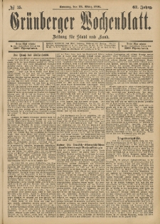 Gr&uuml;nberger Wochenblatt: Zeitung f&uuml;r Stadt und Land, No. 35. (22. M&auml;rz 1891)