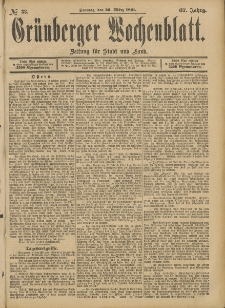 Grünberger Wochenblatt: Zeitung für Stadt und Land, No. 38. (29. März 1891)