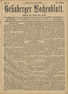 Grünberger Wochenblatt: Zeitung für Stadt und Land, No. 44. (12. April 1891)