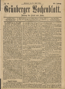 Gr&uuml;nberger Wochenblatt: Zeitung f&uuml;r Stadt und Land, No. 48. (22. April 1891)