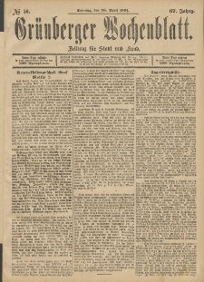 Gr&uuml;nberger Wochenblatt: Zeitung f&uuml;r Stadt und Land, No. 50. (26. April 1891)