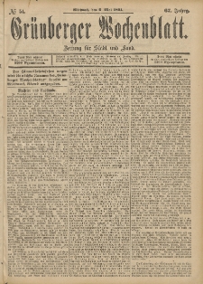 Grünberger Wochenblatt: Zeitung für Stadt und Land, No. 54. (6. Mai 1891)