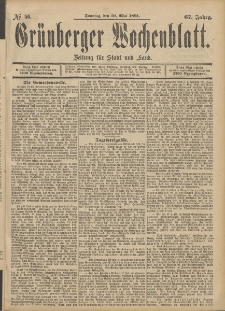 Gr&uuml;nberger Wochenblatt: Zeitung f&uuml;r Stadt und Land, No. 56. (10. Mai 1891)