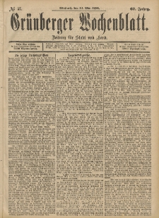 Gr&uuml;nberger Wochenblatt: Zeitung f&uuml;r Stadt und Land, No. 57. (13. Mai 1891)