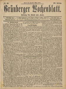 Gr&uuml;nberger Wochenblatt: Zeitung f&uuml;r Stadt und Land, No. 60. (20. Mai 1891)