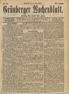Gr&uuml;nberger Wochenblatt: Zeitung f&uuml;r Stadt und Land, No. 63. (27. Mai 1891)